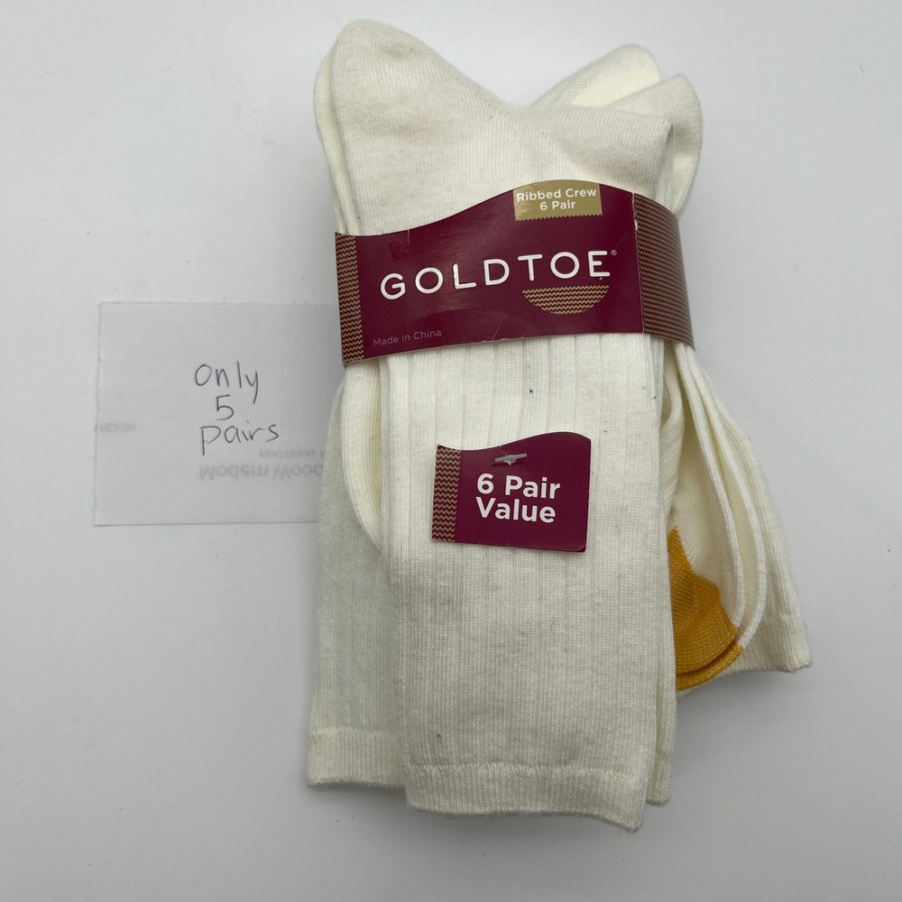 Gold Toe Socks Womens 9-11 White Ribbed Crew 5 Pair Cotton Blend 4585 Casual